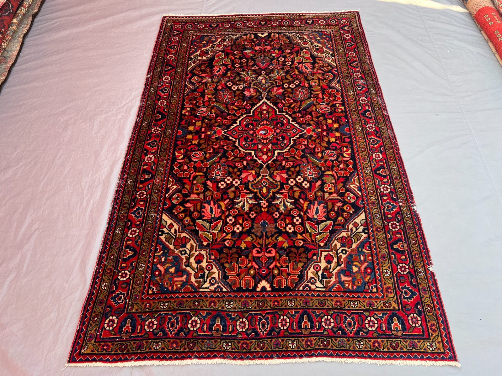 4'5x7'3 Ft Vintage Afghan Floral Handwoven Wool Rug - Traditional Medallion Rug gallery