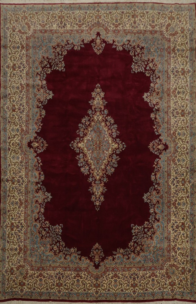 Classic Burgundy Palace Size Rug 12x16 Wool Hand-made Medallion Vintage Carpet