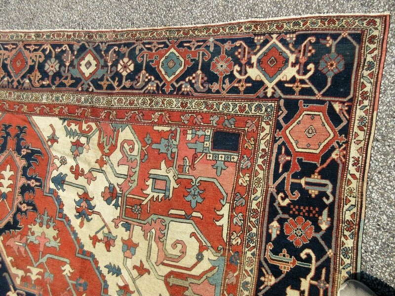LARGE ANTIQUE 11 x 15 RARE SERAPI ORIENTAL CARPET DESIGNER DREAM CIRCA Lt.1800's gallery