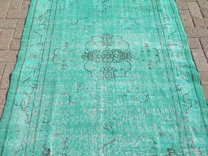 Turkish Turquoise Overdyed Rug, Vintage Wool Carpet, Handwoven Floor Rug 49"X79" gallery