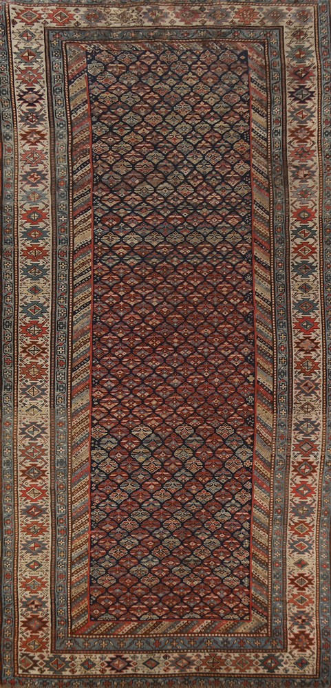 Pre-1900 Antique Vegetable Dye Russian Kazak Oriental Handmade Runner Rug 5x13