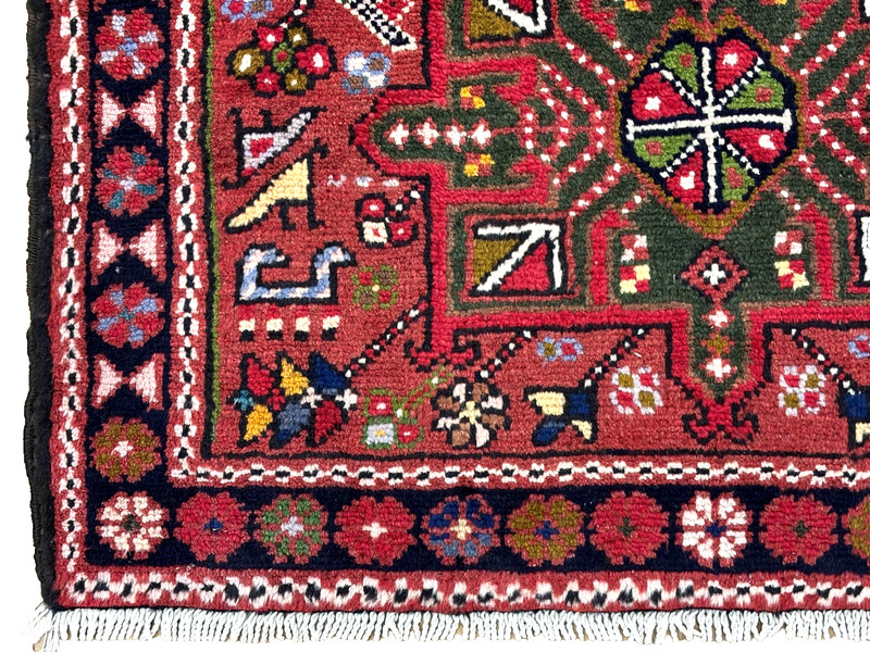 Vintage Karajeh Tribal Hand Knotted Wool Area Rug 3x5 Red Blue Geometric Boho gallery