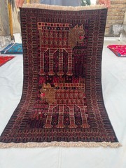 Vintage Afghan Hand Knotted Wool Lion Pictorial Tribal Wall Art Kids Room Rug