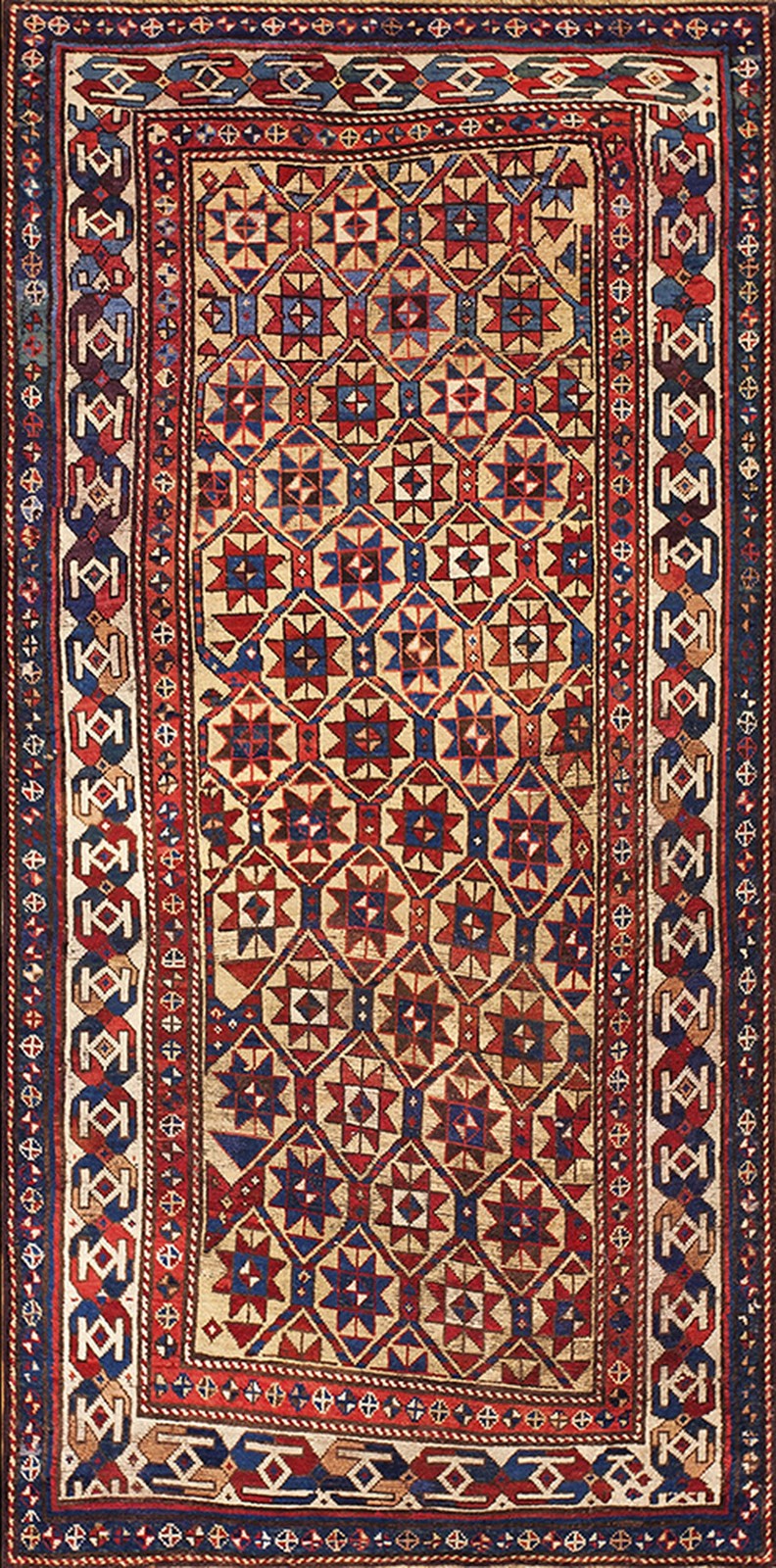3'x8' Yellow Antique Tribal Geometric Caucasian Star Design Kazak Hallway gallery