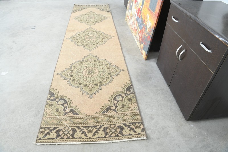 3x10 turkish runner rug, hand-knotted vintage oushak rug runner, boho decor,117 gallery