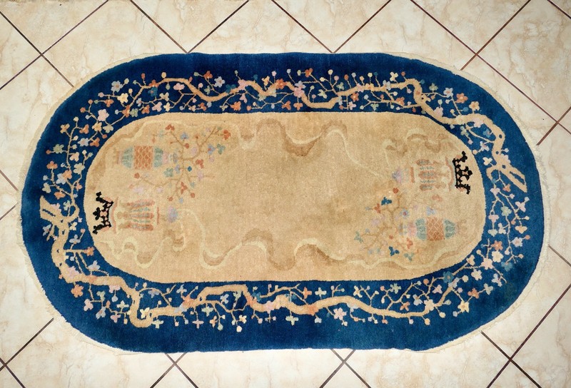 Art Deco Chinese Nichols Peking Fette Hand Knotted Oval Vase Crown Rug 5.4x3' #1 gallery