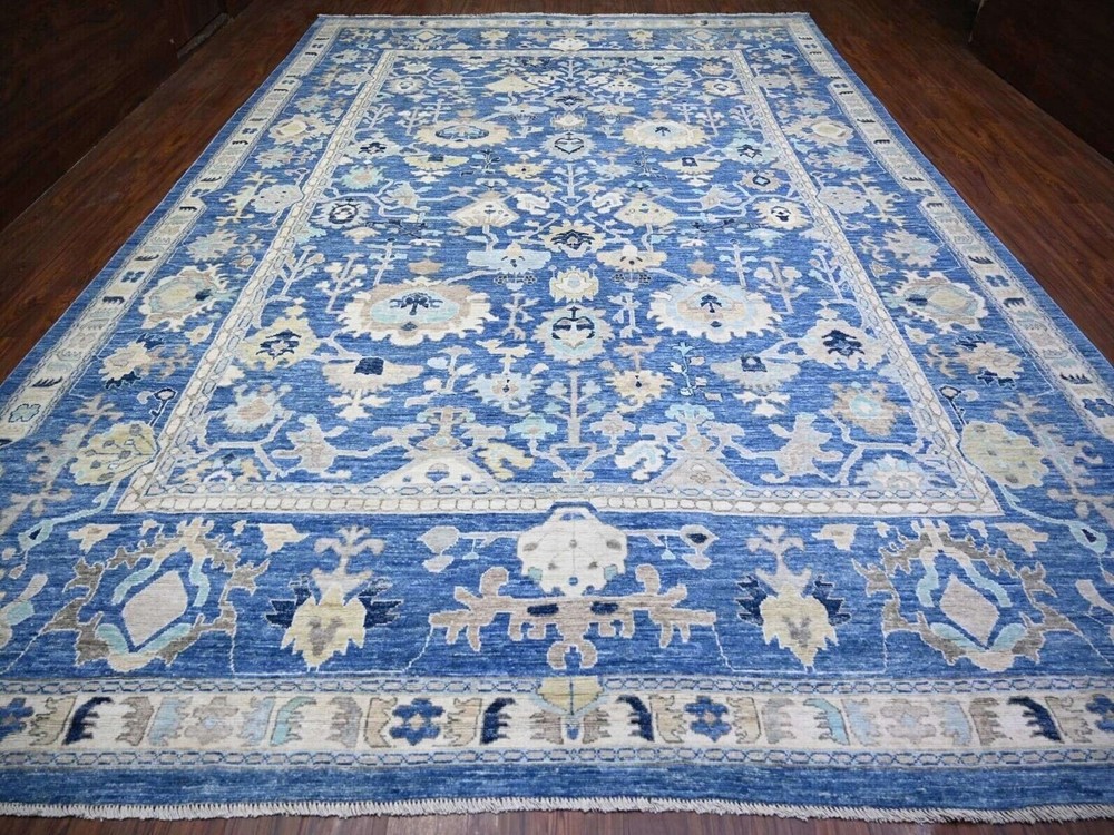 Exquisite 11'7"x16'6" Everton Blue,Hand Knotted,Angora Pile Oushak Rug