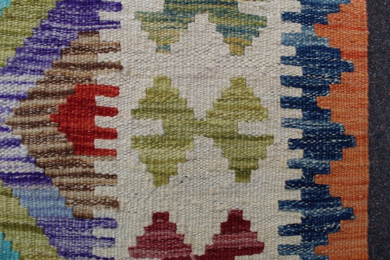Kilim Vintage Traditional Hand Made Oriental Orange Green Wool Kilim 210x152cm gallery