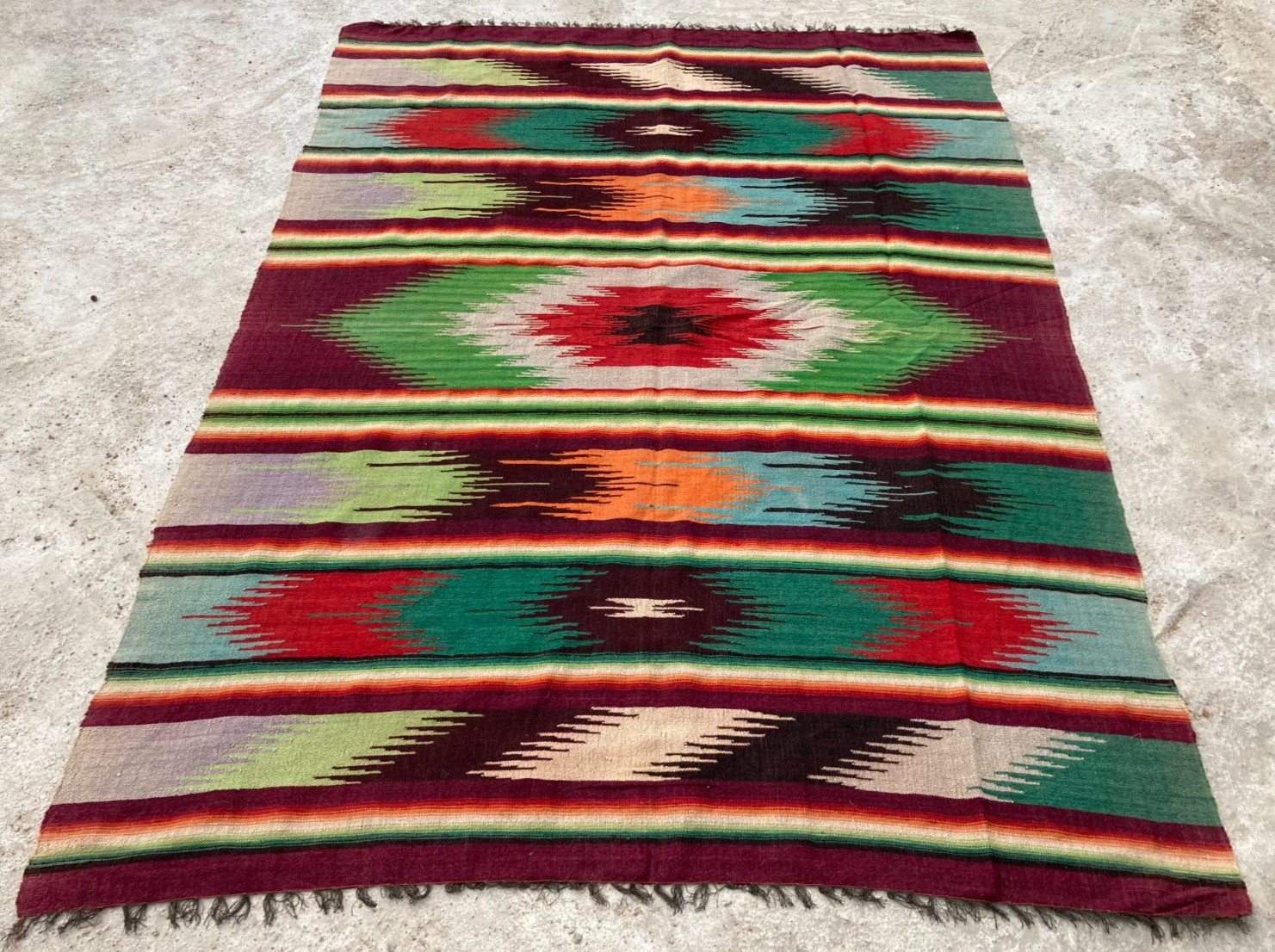 Vintage Handmade Traditional Chimayo Sarape Kilim Floor Rug Carpet 190x141 cm gallery