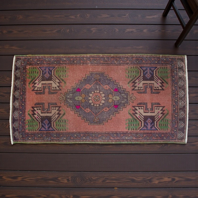 Vintage Turkish Rug Door Mat 1970s Hand Knotted Accent rug Enrty Decor 1'9 x 3'6 gallery