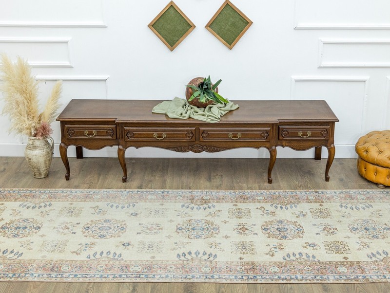 Extra-Long Turkish Oushak Runner 4x22.9 ft – Cream Blue – Quiet Luxury Decor gallery