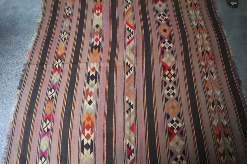 COLLECTORS' ITEM Antique Maldari Aimaki Tribal Flat Weave Natural VegetableKilim gallery