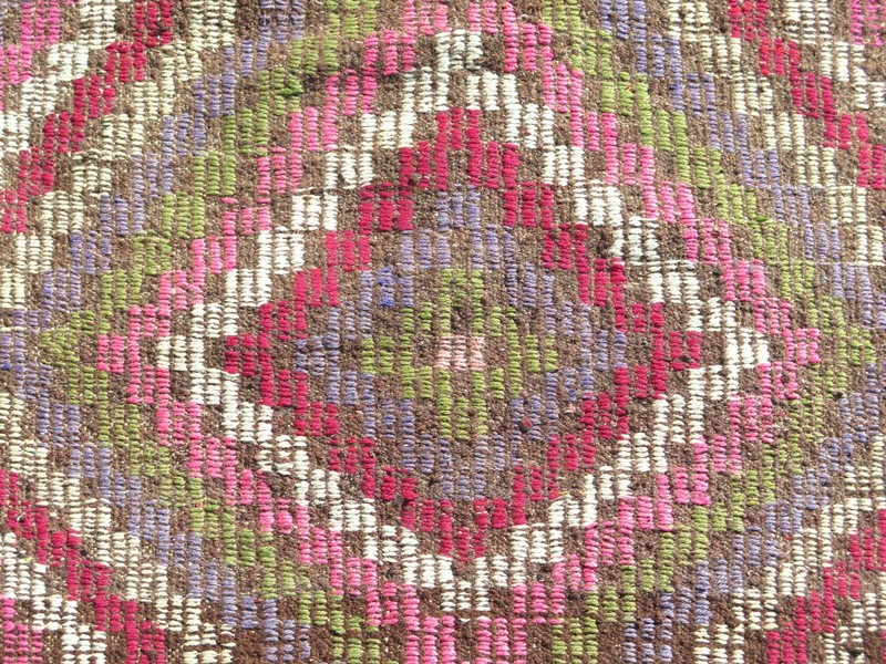 Multicolor Anatolian Vintage Carpet, Diamond Pattern Boho Large Kelim 69"x121" gallery