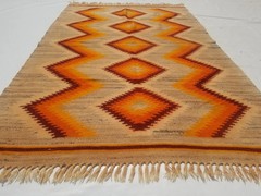 Distressed Vintage Traditional Handmade Turkish Wool Mustard Kilim 7.4×4.9ft