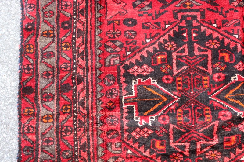 Bright Red Geometric Turkish 3' 12" x 6' 9" Red Hand Knotted Area Rug gallery