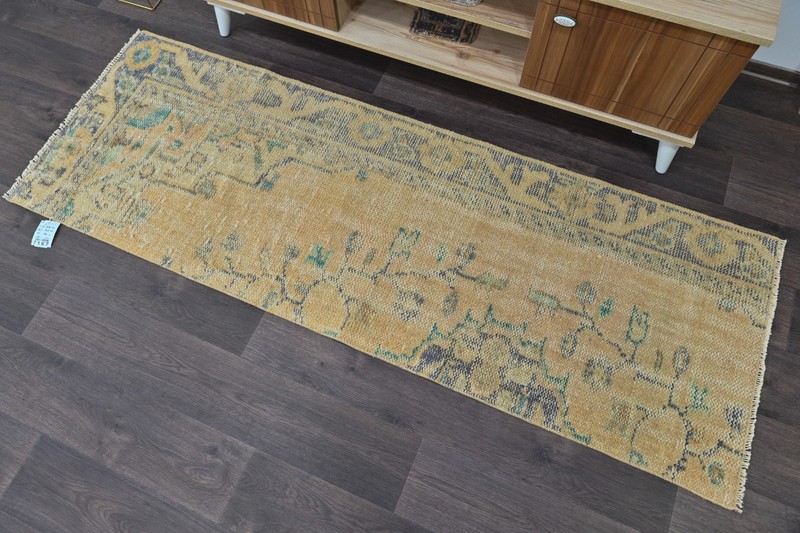 Vintage Turkish Runner Rug 2x6ft BEIGE Handmade Anatolian Oushak Hallway Wool gallery