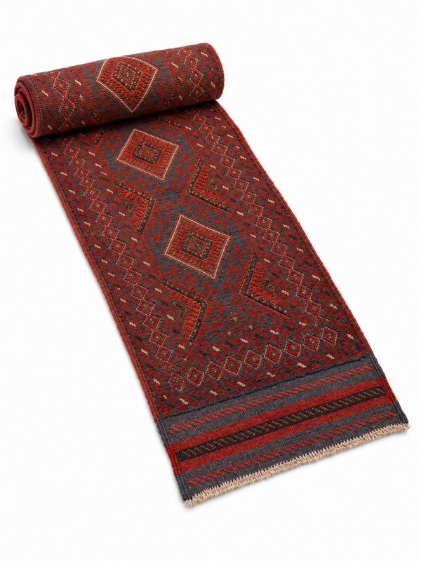 Vintage Afghan Baluchi Wool Runner Rug Hand Knotted Medallion Red Blue 2x8 Feet gallery