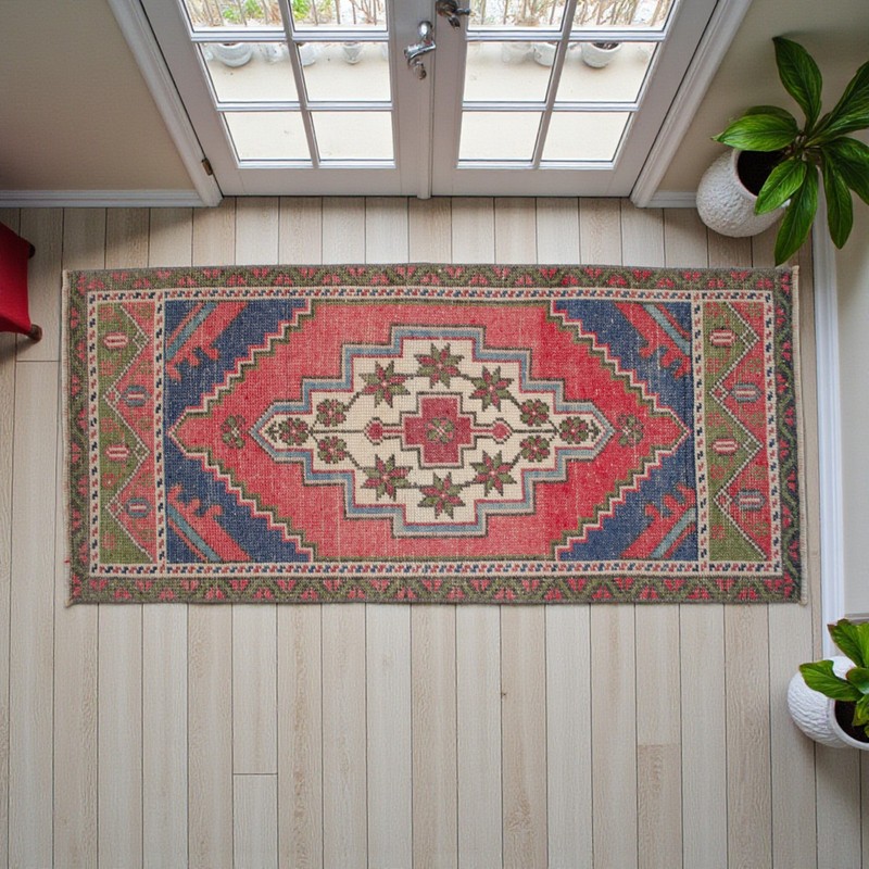 Vintage Turkish Rug Handmade Small Rug, Wool Doormat, Kitchen Rug, 2x4 ft approx gallery