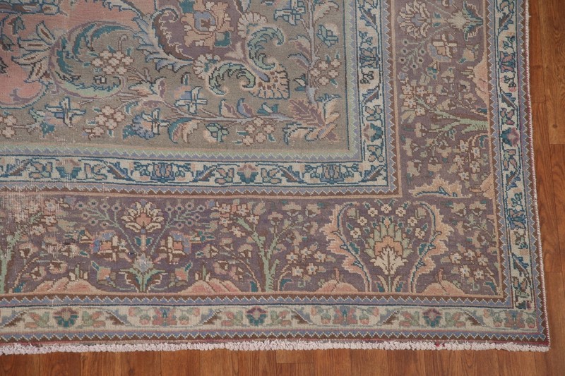 Vintage Muted Floral Traditional Tebriz Living Room Area Rug 10x13 Wool Carpet gallery