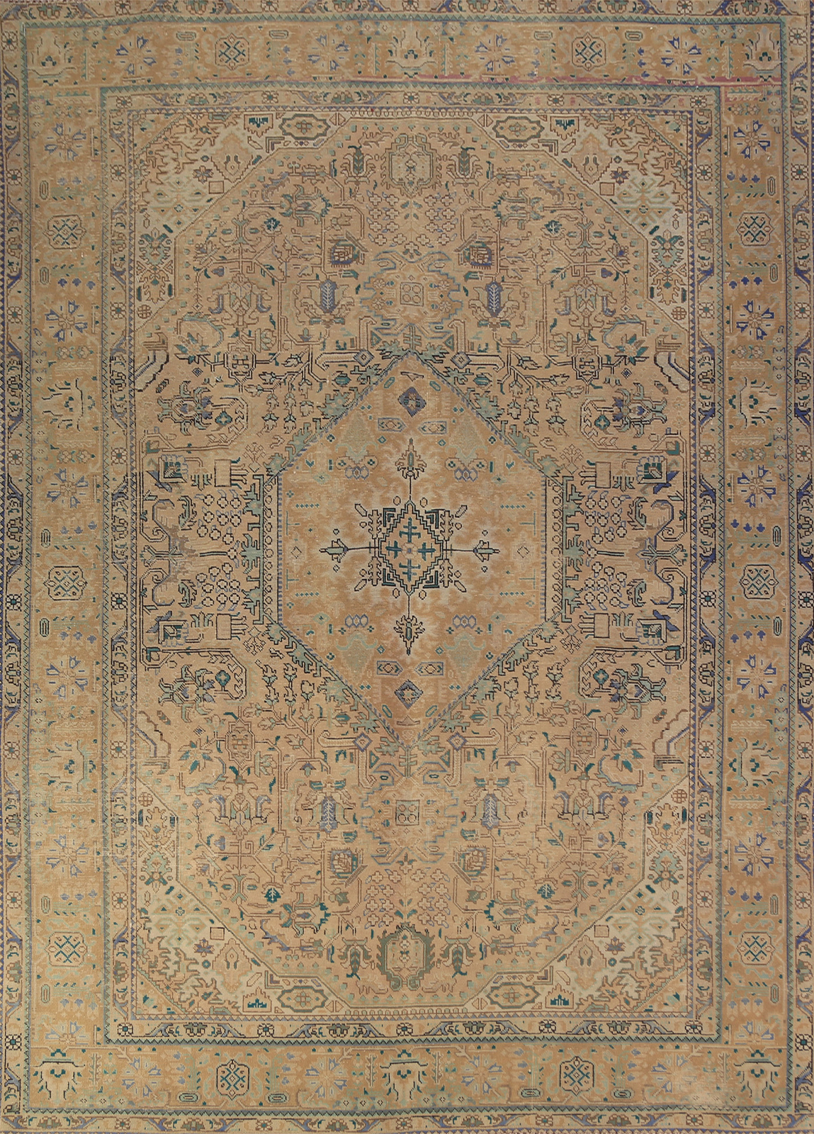 Traditional Vintage Muted Handmade Wool Geometric Tebriz Area Rug 8x11 gallery