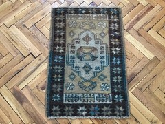 Small Turkish Handwoven rug 1.7 x 2.5 Ft Yellow Oriental Bohemian Doormat