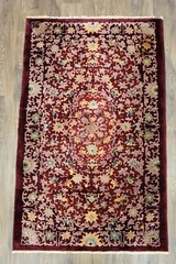 Antique handwoven art deco Chinese burgundy rug size 3’11″×6’5″ circa 1920s