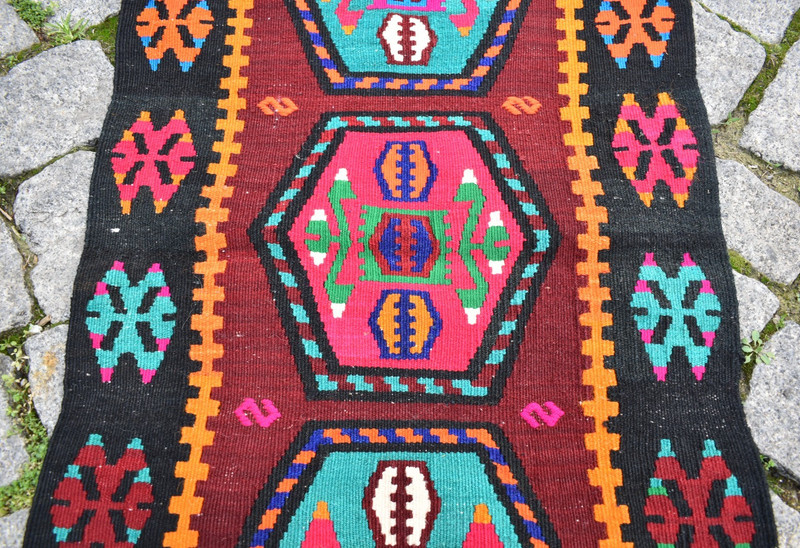 Vintage Turkish Rug 19'' x 43'' Anatolian Sivas Kilim Small Door Mat Wool Rug gallery