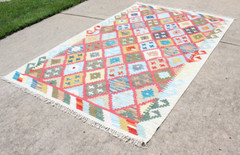 Traditional Handwoven Wool Tribal Geometric Panel Garden Kilim Accent Rug 8’x5′
