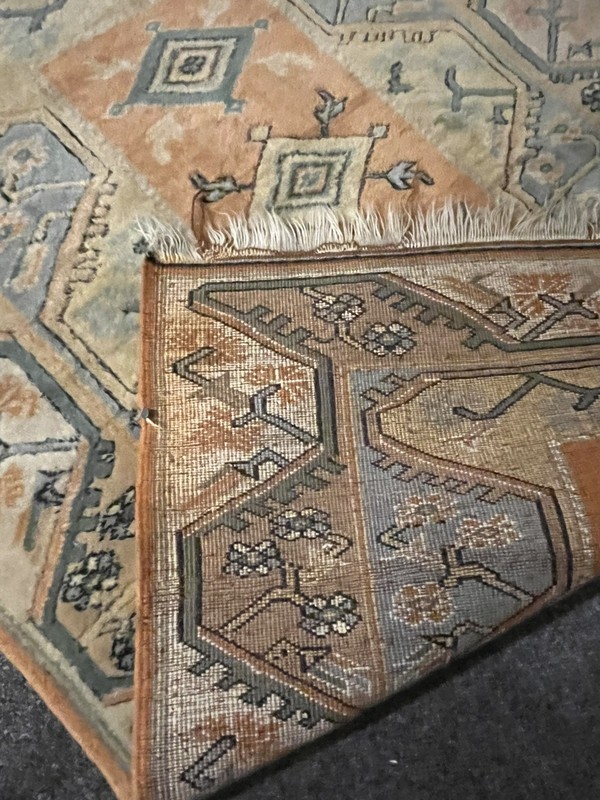 Vintage Turkish Carpet Rug Wool Hand Knotted mid century Retro OUSHAK Neutral gallery