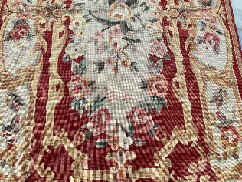Vintage Handmade Aubusson Rug French Style Chain Stitch Needlepoint Rug 3x5 ft gallery