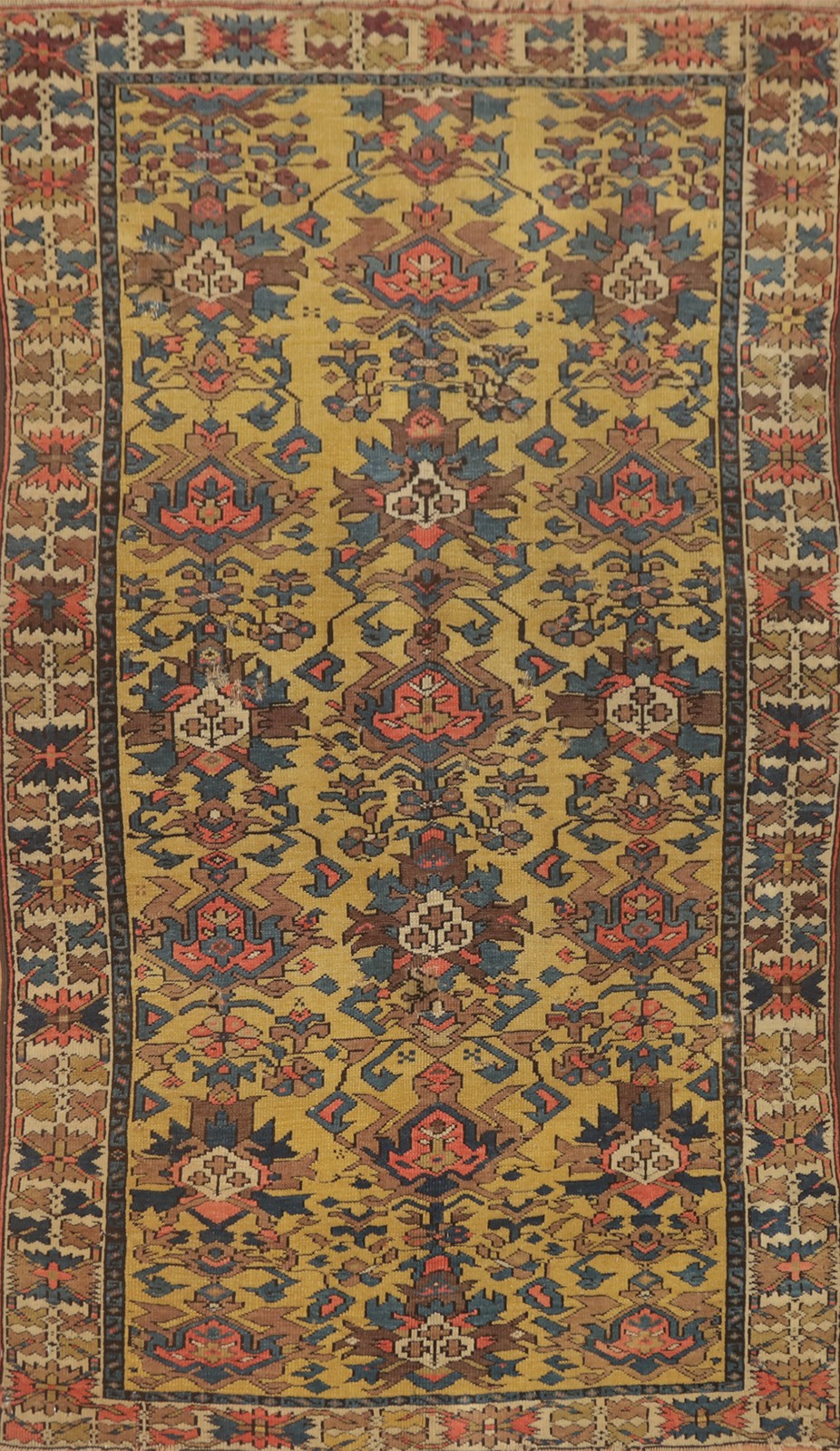 Pre-1900 Gold Kazak Vegetable Dye Antique Rug Wool Hand-knotted Gold Carpet 4x6 gallery