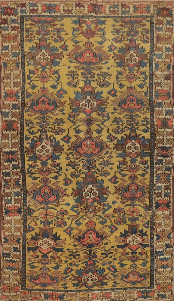 Pre-1900 Gold Kazak Vegetable Dye Antique Rug Wool Hand-knotted Gold Carpet 4x6
