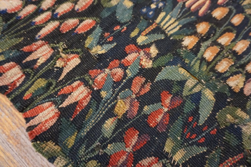 1'x1' Antique Tapestry Square Small Scatter Size Wool & Silk Black Rug gallery