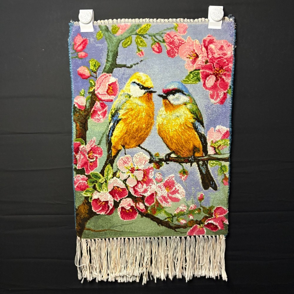 Oriental Rug Tebriz Pictorial Bird & Flower Size 2x1 Silk Hand Knotted w/Hangers