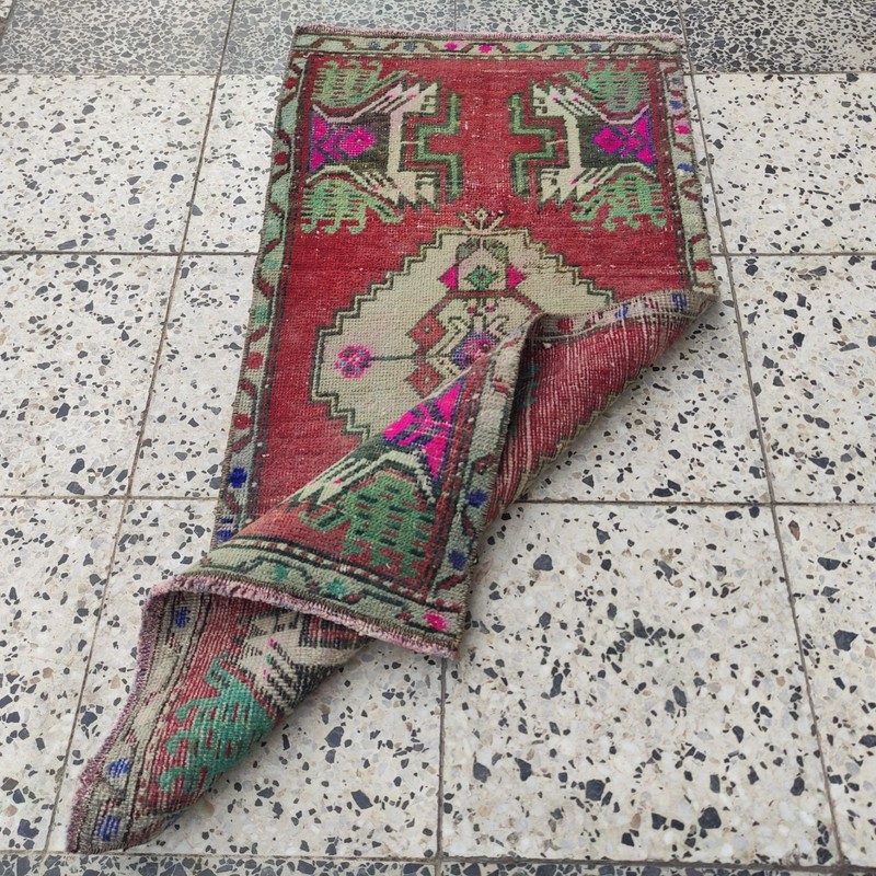 2x3 Turkish Vintage Small Rug 51 x 105 cm Handmade Wool Bath Mat 1.67 x 3.44 ft gallery
