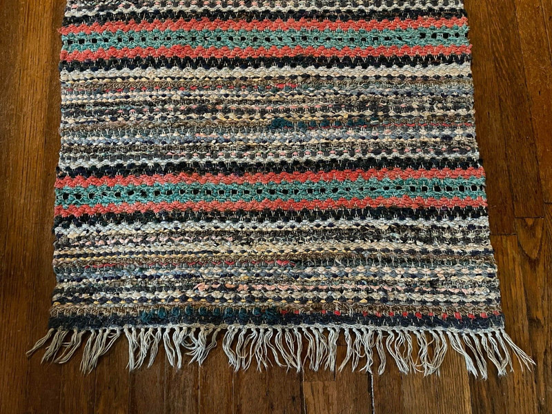 Special Antique Swedish Hand Made Rag Rug (27 x 124 inches) VERY LONG gallery