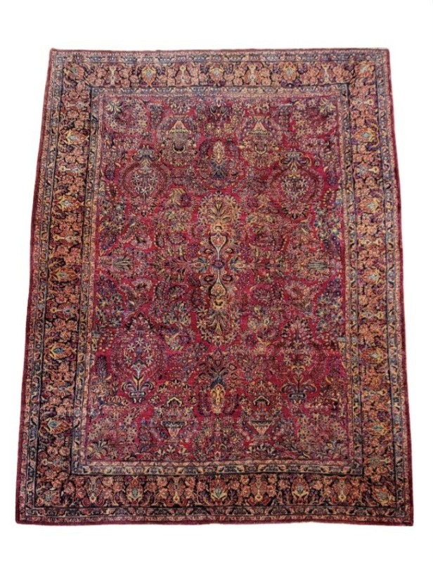 ANTIQUE handwoven authentic Sarouk rug size 9'10" X13ft red Circa 1920s gallery