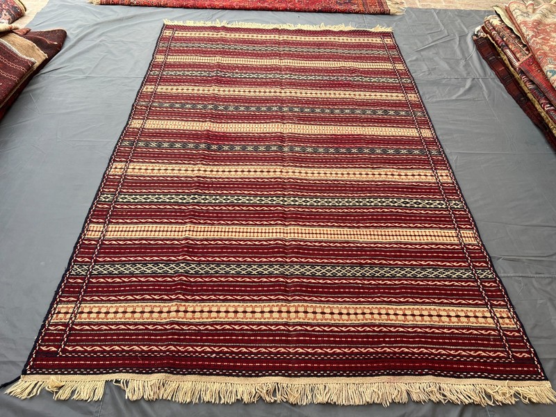 Vintage Afghan Handwoven Sumak Kilim Rug Geometric Tribal Wool Bedroom Rug gallery