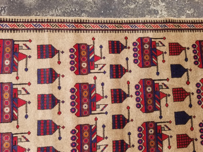 Vintage Traditional Handmade Afghan War Tan Wool Multicolor Kilim Rug 56x33 in gallery