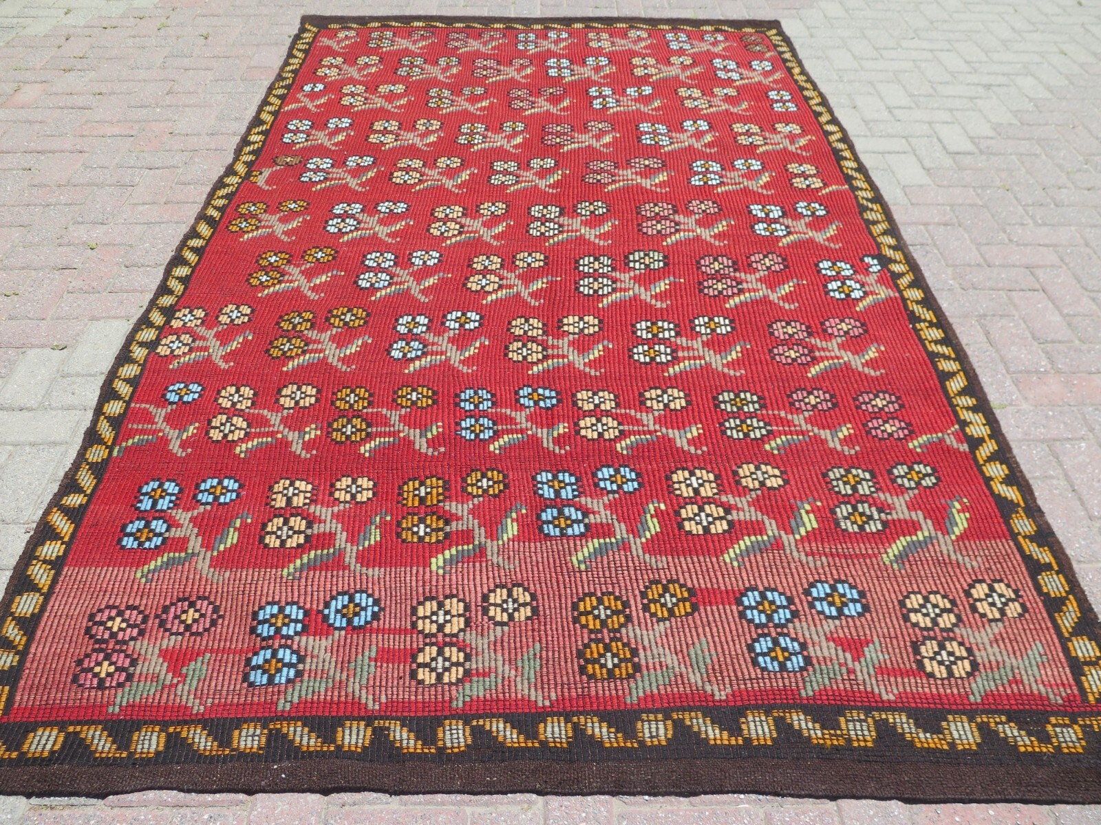 Boho Rug, Area Rugs, Turkish Kilim, Embroidery Rug, Handmade Wool Carpet71"x115" gallery