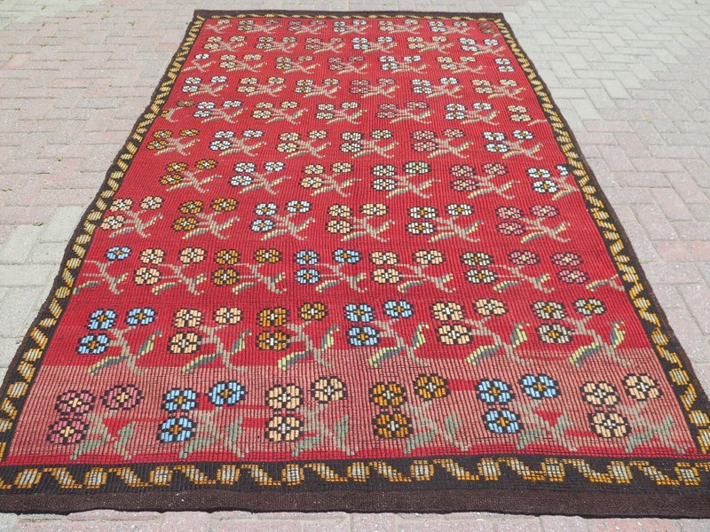 Boho Rug, Area Rugs, Turkish Kilim, Embroidery Rug, Handmade Wool Carpet71"x115" gallery