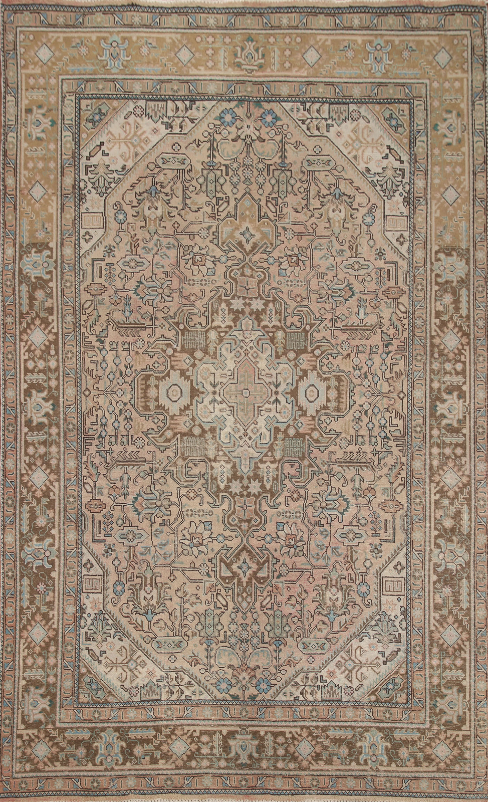 Geometric Traditional Living Room Muted Distressed Rug 7x10 Handmade Wool Carpet gallery