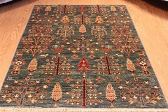 Great Quality Handmade Rug Natural Colors and Natural Wool tree design green