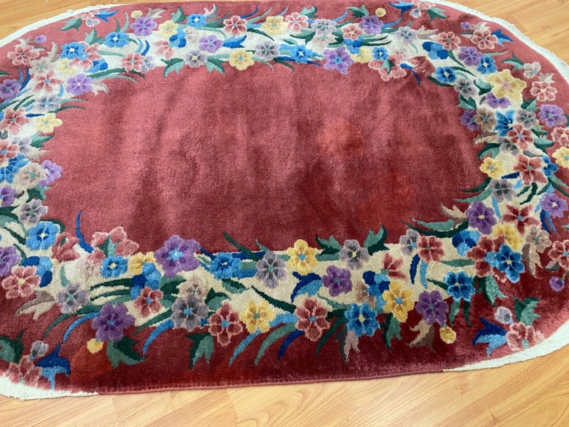 3' x 5' Antique Oval Chinese Art Deco Oriental Rug - 1930s - Hand Made gallery
