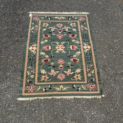 Vintage Indian Needlepoint Wool Rug 72×47 Aubusson Floral Green Made in India