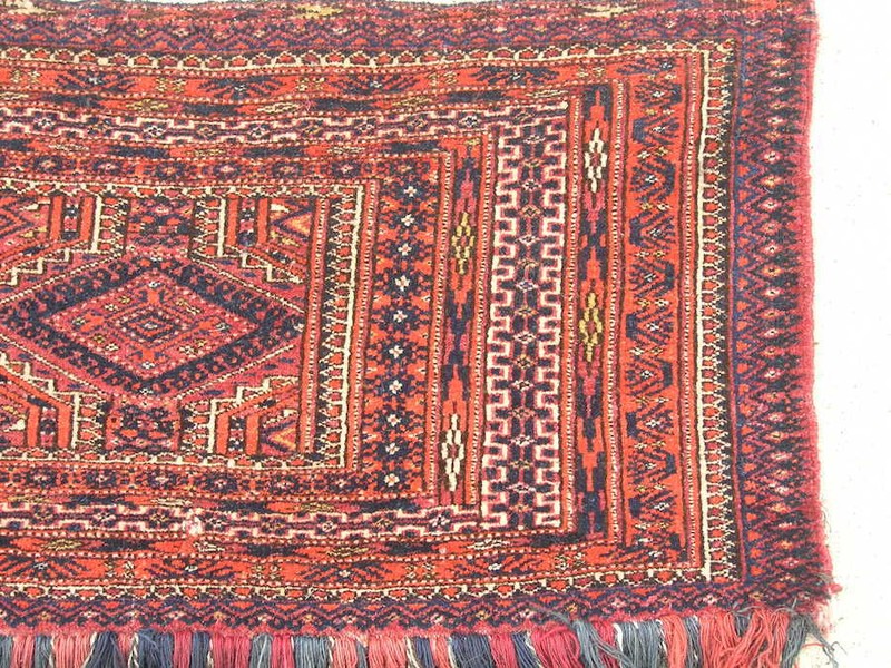 Antique Turkoman Saryk Yomud Torba Complete With Skirt Long Tassels14x46" gallery