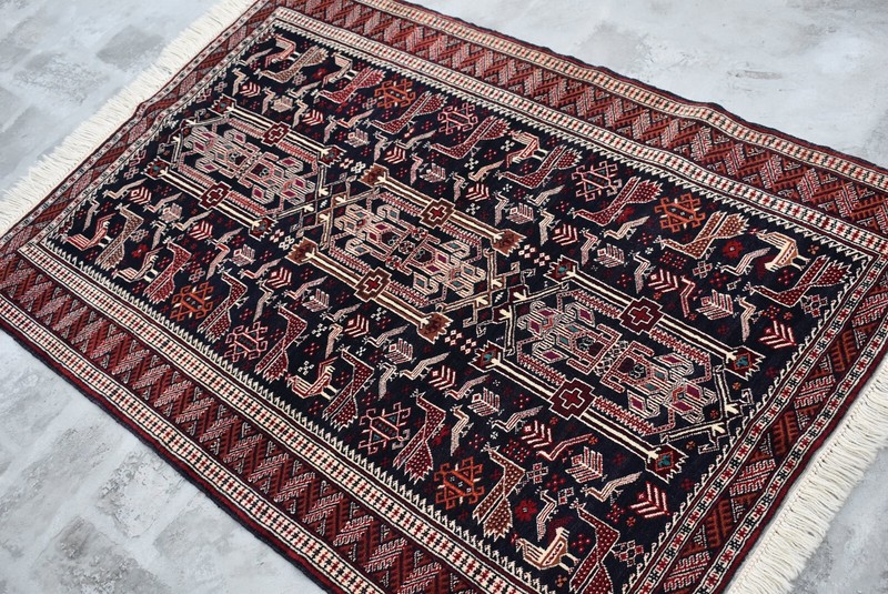 3'2 x 4'7 Fine quality vintage handmade afghan tribal baluchi pictorial rug, 3x5 gallery