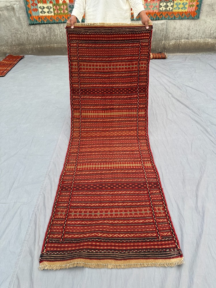 2'4 x 6'9 ft Vintage Afghan Sumak Kilim Runner Rug Handwoven Tribal Area Carpet