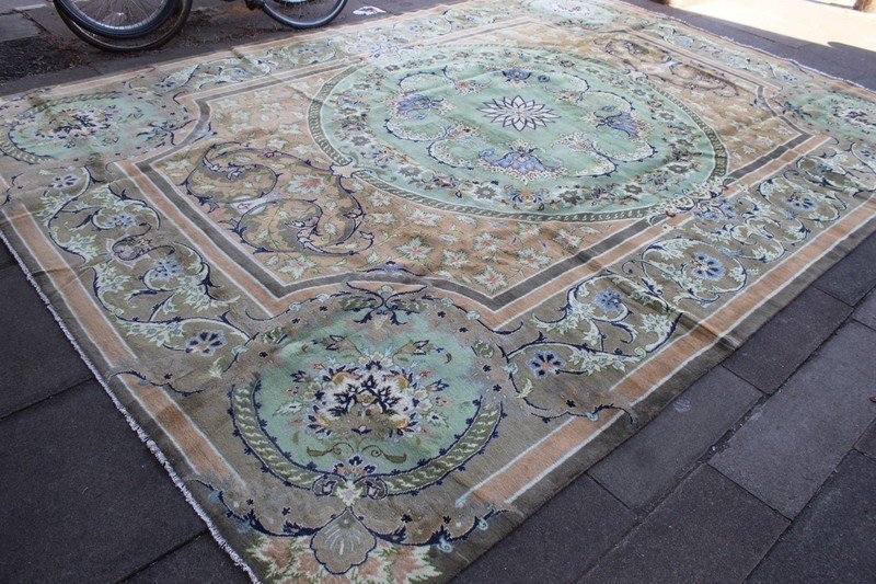 Vintage Hand Made Traditional Oriental Wool Green Brown Large Carpet 407x293cm gallery