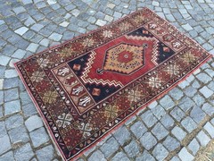 Bohemian Area Rug Handmade Wool Rug Turkish Vintage Traditional Rug 3,0 x 5,2 ft
